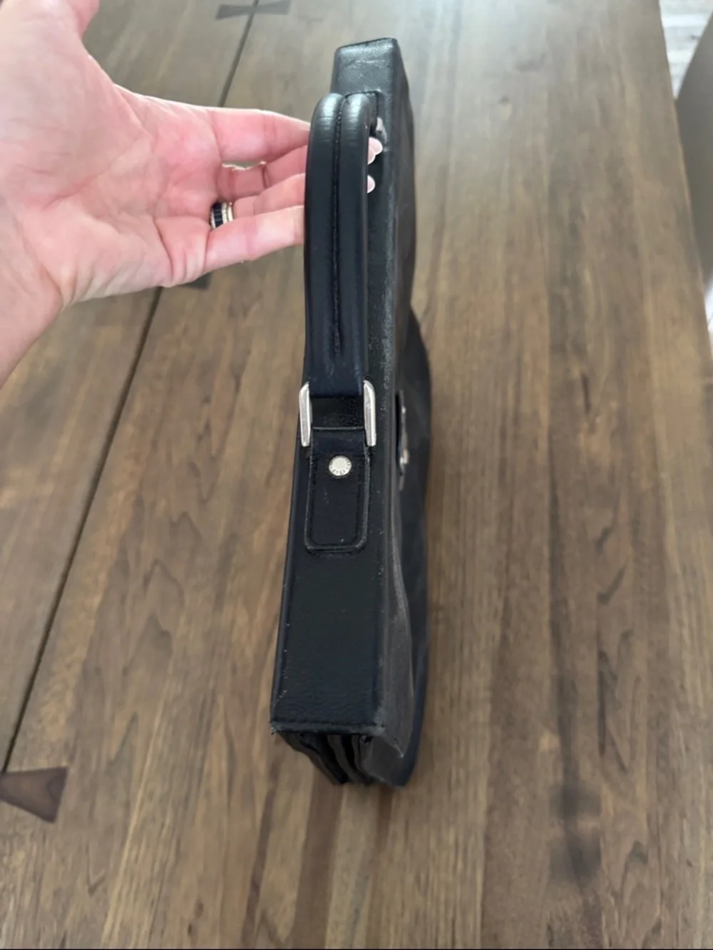 Longchamp Black Leather Briefcase with Silver Lock